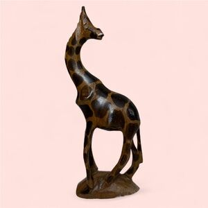 Hand Carved Brown Giraffe Sculpture